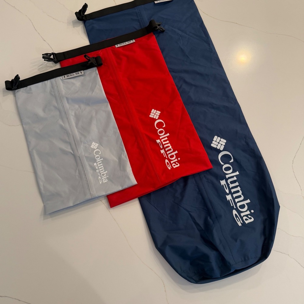 Columbia PFG Dry Bag Set 3 Pack Navy Red Grey Roll Top Fishing Gear PFG-005-001